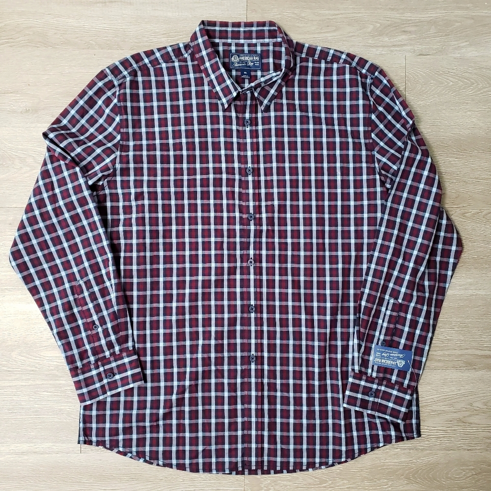 NWT Men's American Rag red navy plaid size XXL shirt long sleeve button up
